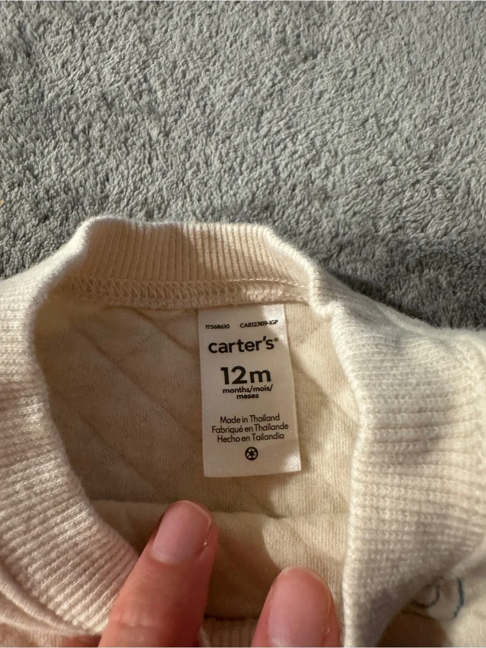 Carter's Quilted Cream Footed One-Piece with Pink & Blue Bow Pattern